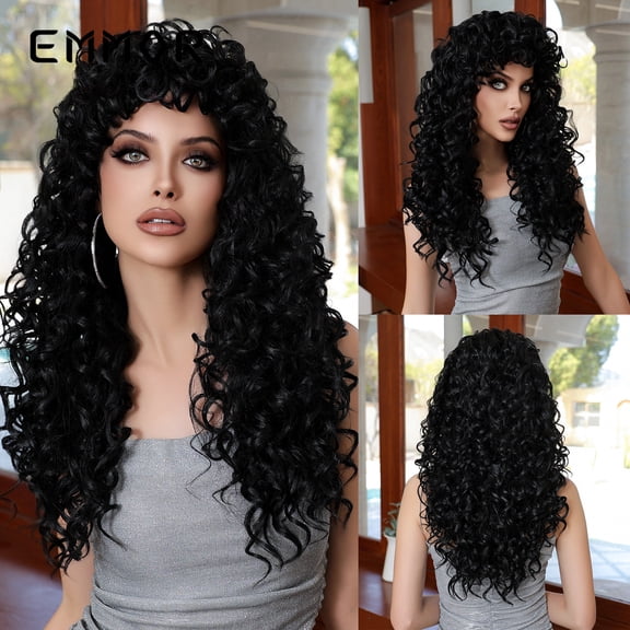 New European and American Platinum Air Bangs Wool Curl Long Curly Hair Whitening Fashion Wig for Women Full Head Cover