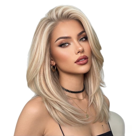 New European and American style large-area lace wig for women, 13*6 hand-woven mixed gold color shoulder-length straight hair full wig