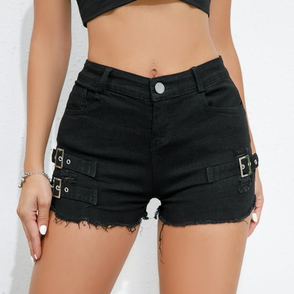 New European and American women's high waisted sexy perforated elastic plus size jeans women's casual pants denim shorts