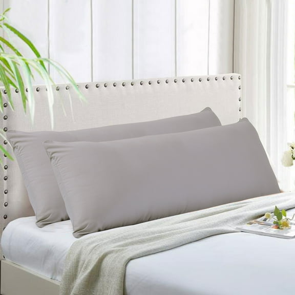 New Evolive Soft Brushed Premium Microfiber Body Pillow Cover 21"x54" Pillowcases with Zipper Closure Set of 2 （Silver Grey）