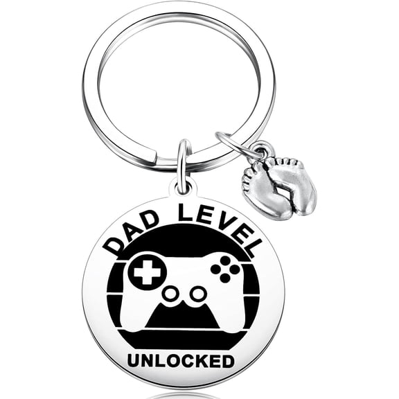 New Expecting Dad First Time Father's Day, Dad Unlocked Keychain with Baby Footprint Charm