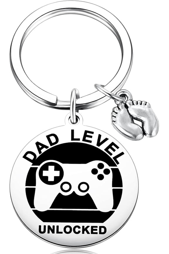 New Expecting Dad First Time Father's Day, Dad Unlocked Keychain with Baby Footprint Charm