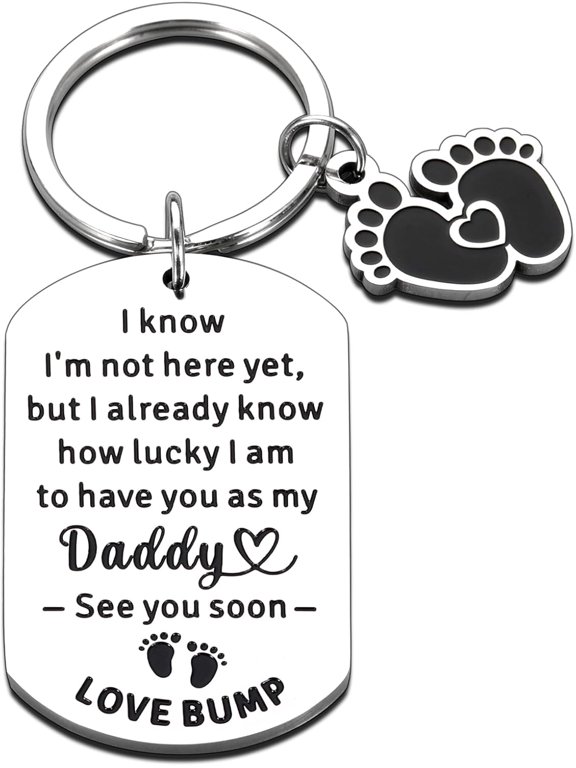 New Expecting Dad First Time Fathers Day New Dad Pregnancy Announcement First Time Dad Gifts Keychain with Baby Footprint Charm Fathers Day New Dad Gifts from Wife Daddy to Be Christmas Birthday Gift