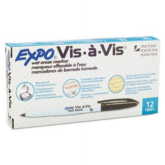 New Expo Vis-a-Vis Wet-Erase Marker, Fine Point, Black, Dozen , Each