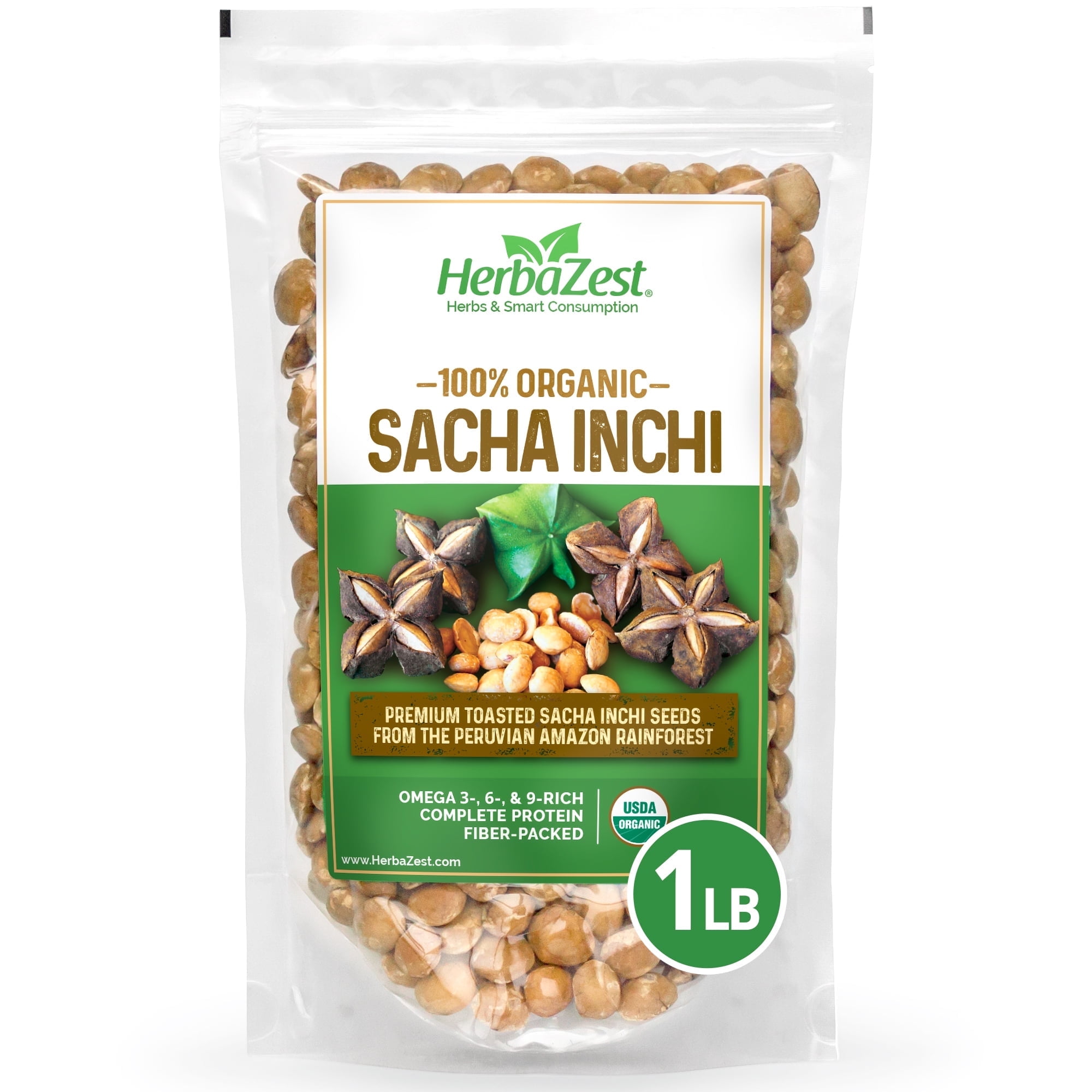 HerbaZest Sacha Inchi | 1 lb | USDA Certified Organic Seeds | Vegan, Gluten-Free & Protein-Rich | Perfect for Wholesome Snacking | Superfoods