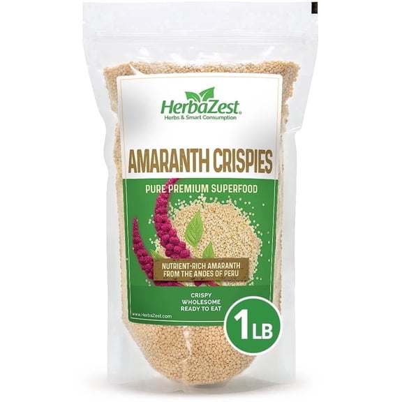 HerbaZest Amaranth Crispies | 1 lb | USDA Certified Organic | Gluten-Free, Vegan & Protein-Rich | Crunchy Choice for Breakfast, Snacks & Toppings | Superfoods