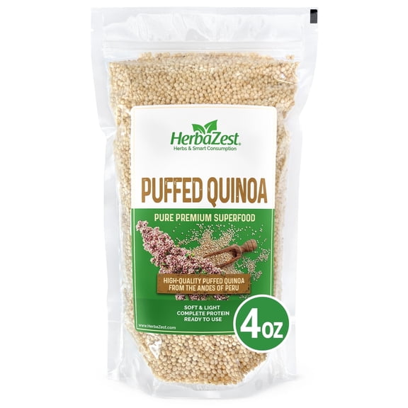 HerbaZest Puffed Quinoa | 4 oz | Vegan & Gluten Free | Light & Crunchy | Perfect for Yogurt, Smoothie Bowls, Snacks & Salads | Superfoods