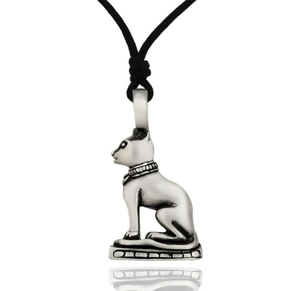 New Eyptian Bast Cat Silver Pewter Charm Necklace Pendant Jewelry With Cotton Cord
