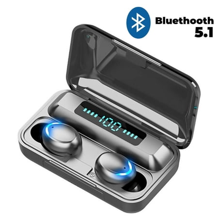 New F9-5 Bluetooth Earphones with dual ear compatibility for iPhone, Samsung, and Android, waterproof TWS battery display and touch screen