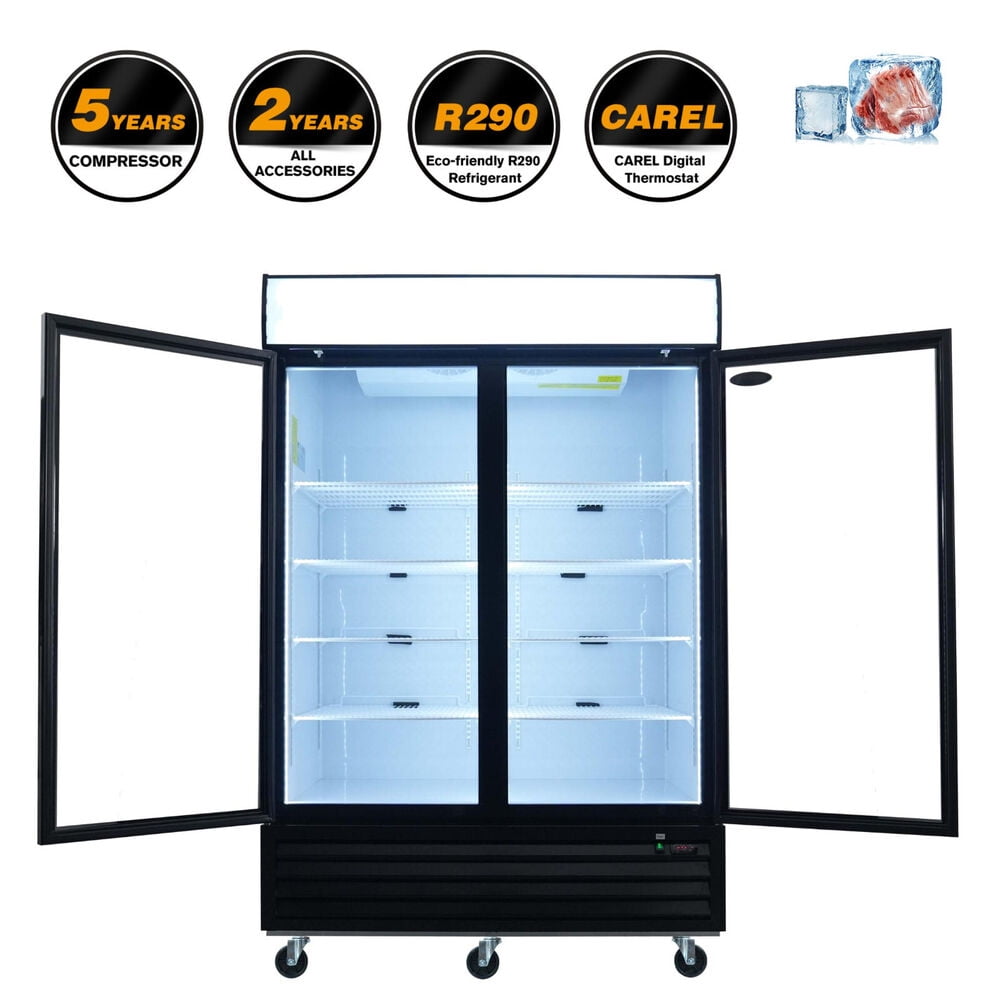 New FREEZER 2 Double Doors Glass Front Reach In FREEZER FROZEN FOOD
