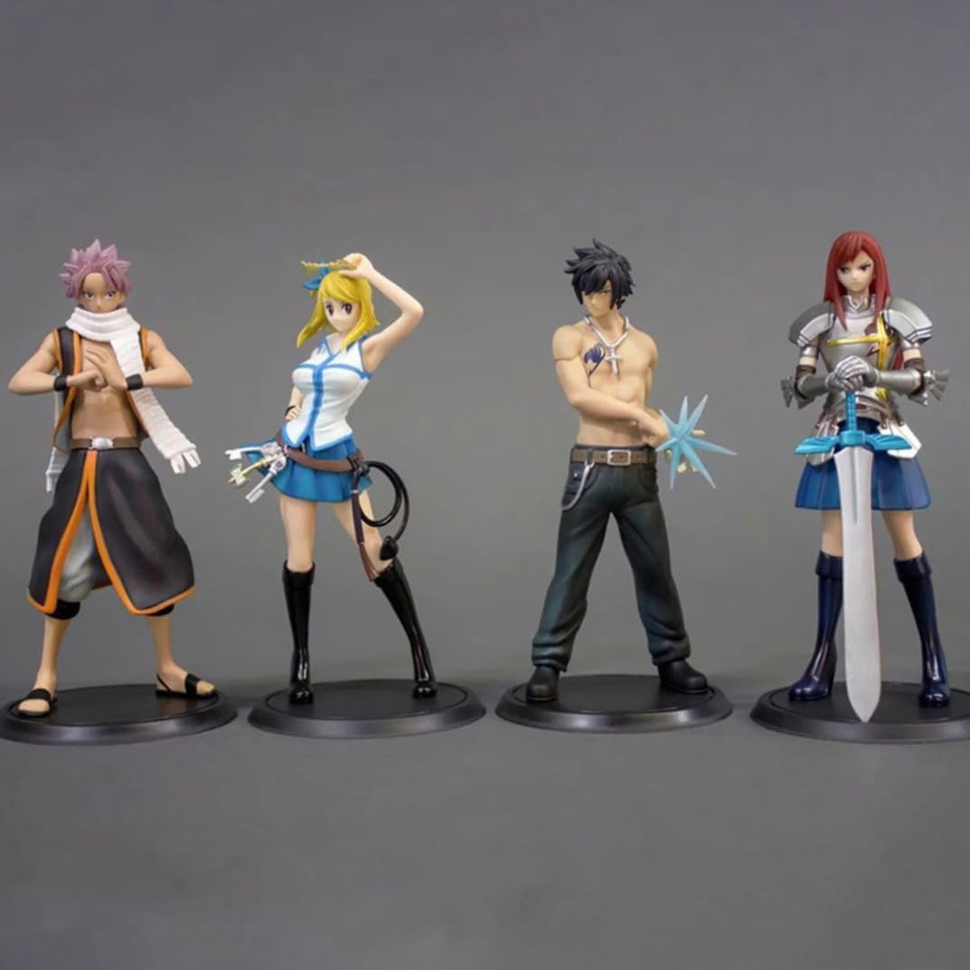 New Fairy Tail Erza Lucy、Gray、Natsu、Erza 4PC Character Anime Model Statue Action Figures Desktop Ornament Popular Decorations Fan Souvenirs Creative Gift Collectable