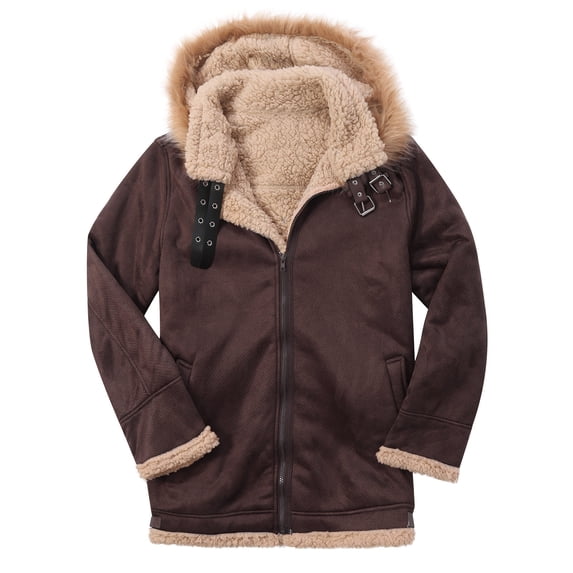 New Fall Faves Men Casual Hoodies Oversized Warm Fleece Long Sleeve Turndown Jacket Chunky Baggy Zipper Patchwork Coats,Coffee,XXXXL