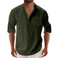 thumbnail image 1 of New Fall Plus Size Cotton and Linen Shirts for Mens Solid Color Turndown Collar Half Cardigan Casual Top Shirt Button Tops, 1 of 4