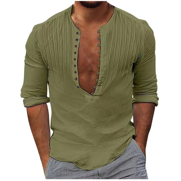 New Fall Plus Size Shirts for Mens Casual V-neck Sleeve Pullover Breathable Shirt Blouse Tops