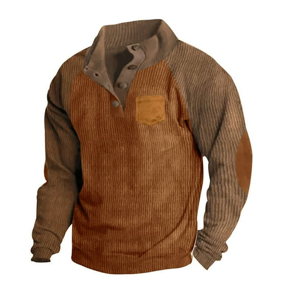 New Fall Plus Size Shirts for Mens Outdoors Raglan Sleeve Casual Stand Collar Corduroy Color Blocking Head Cover No Hat Sweater 50% off Clearance!