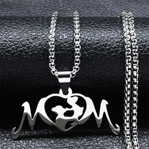 New Fashion 14K White Gold The sweet loving mother hugs her daughter Necklace For Men Woman Jewelry Best Gifts