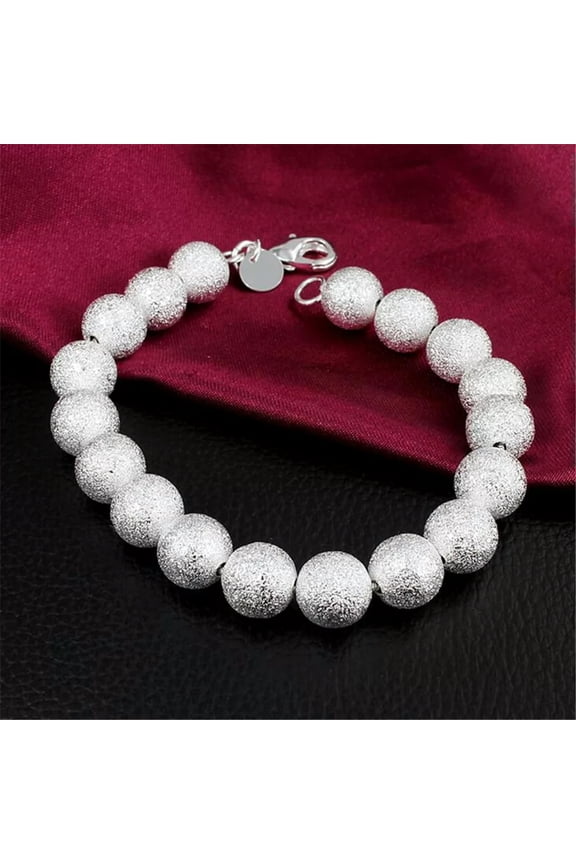 New Fashion 925 Sterling Silver 8MM Beaded Scrub Bracelet Fashion Women Sale