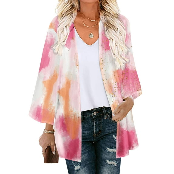 New Fashion AXXD Womens Cover Up Floral Print Puff Sleeve Kimono Cardigan Loose Chiffon Cover Up Tops