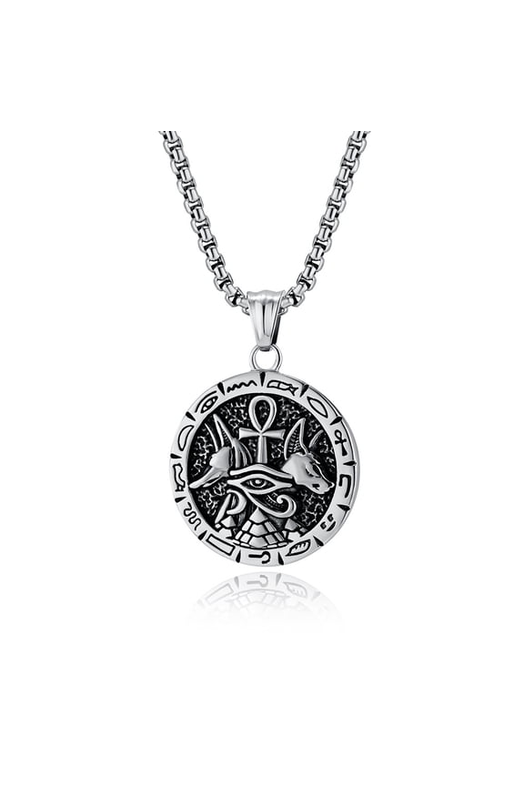 New Fashion Anubis Ankh Cross Pendant 14K Yellow Gold Ancient Egyptian Eye of Horus Necklaces For Men Women Amulet Jewelry