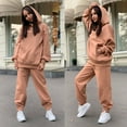 thumbnail image 1 of New Fashion Autumn Winter Solid Color Hooded Sweatshirt Casual Two-Piece Set For Women, 1 of 10