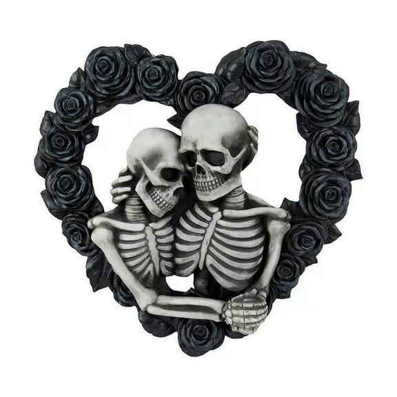 New Fashion Black Gothic Roses Garland Halloween Skeleton Wreath Heart-shaped Lovers Hugging Together Forever Skull For Halloween Decoration