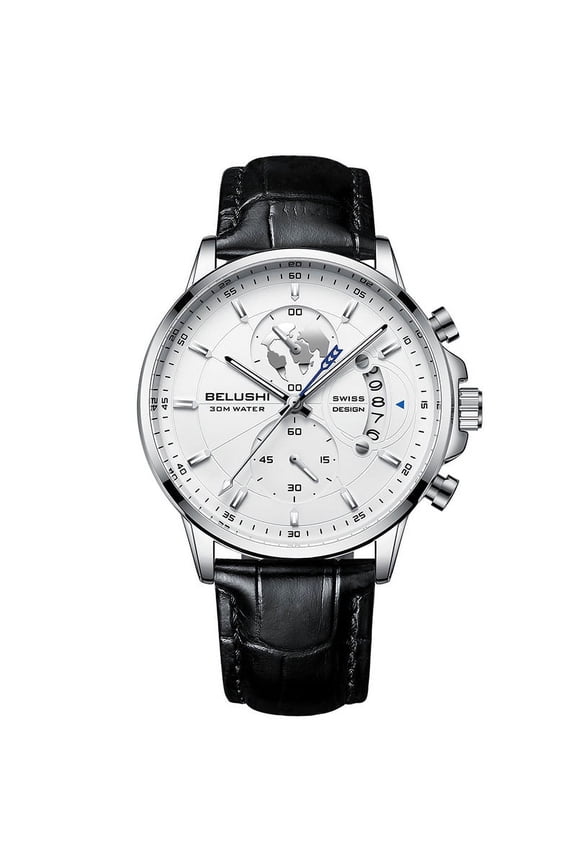 New Fashion Business Three-Eye Chronograph Genuine Leather Luminous Watch Steel Band Personalized Men's Waterproof Quartz Watch