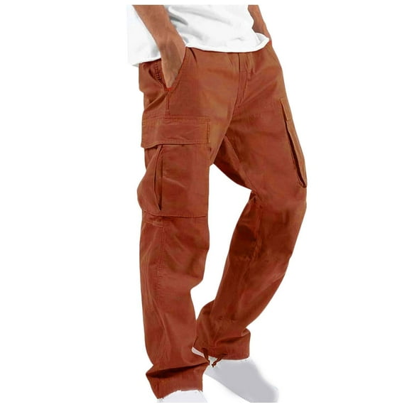New Fashion Cargo Pants for Men Solid Color Casual Work Pants Multiple Pockets Outdoor Straight Type Loose Fit Men's Pants 2024(Orange,M)