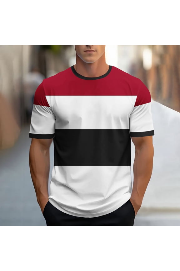New Fashion Casual Men's Shirts Short Sleeve T Shirt Striped Print Sports Round-Neck Blouses Shirts