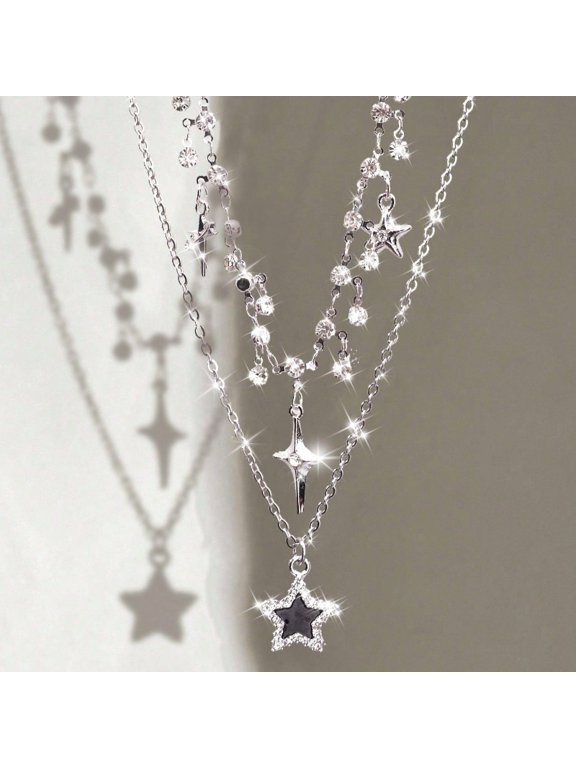 New Fashion Chain Star Double Layer Necklace, Women's Personalized Trendy Daily Versatile Accessories Jewelry Gifts