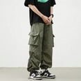 thumbnail image 1 of New Fashion Elastic Waist Solid Oversize Men Cargo Tracksuit Pants Y2K Side Pocket Straight Casual Women Baggy Long Trousers, 1 of 5