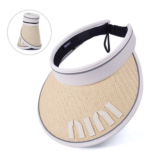 New Fashion Empty Top Travel Beach Supplies UV Protection Sunscreen Hat Sun Visor Hat Straw Cap Empty Top Suncap BEIGE