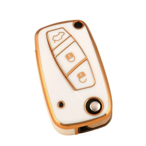 New Fashion Flip Key Case Key Protector Soft TPU Shell Cover Key Fob Cover Car Key Case Remote Key Case GOLDEN WHITE