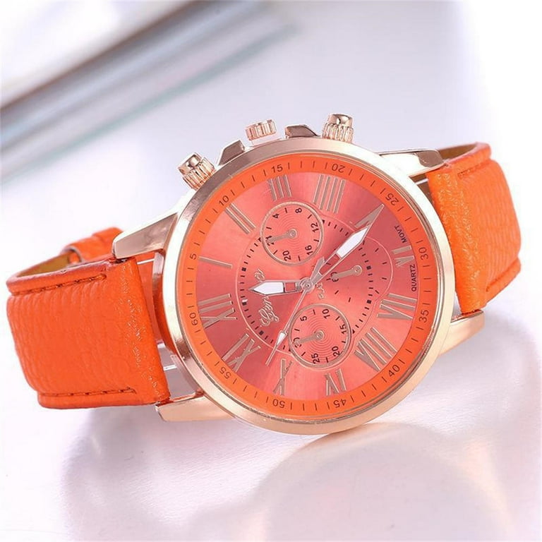 New fashion geneva women leather band stainless steel quartz analog wrist watch on sale