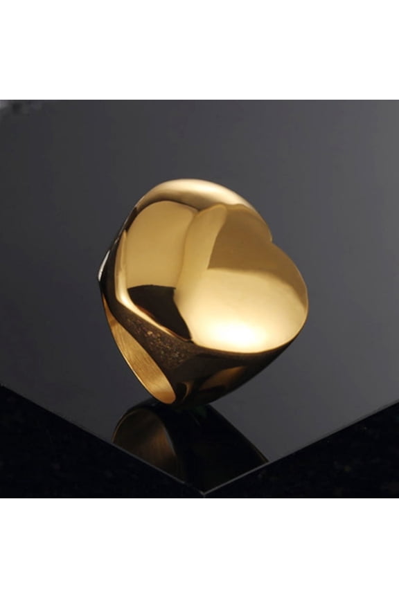 New Fashion Golden Color Large Rings for Women Party Jewelry 14K Yellow Gold Big Heart Cocktail Anillos Mujer