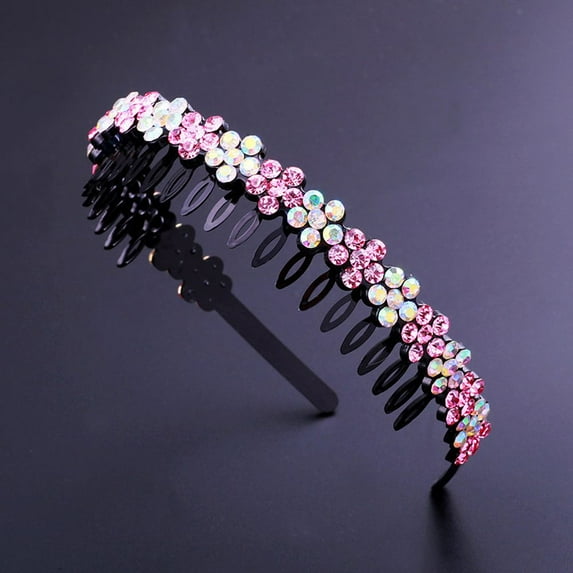 New Fashion Hair Accessories Headwear for Women Girl Crystal Flower Tooth Comb Headband Rhinestone Hairband Hair Band Hoop PINK
