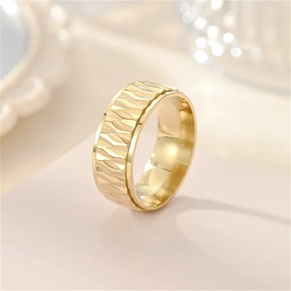 New Fashion Irregular Rings 8mm Male 14K Yellow Gold Geometry Rings For Women Men Punk Jewelry Gift