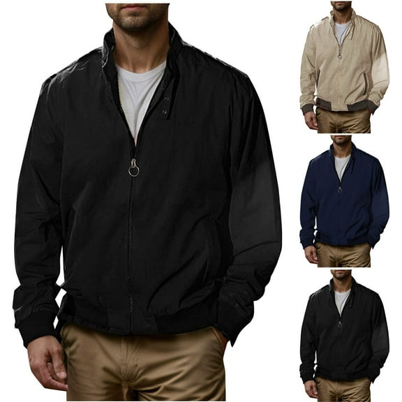 New Fashion Jackets for Mens Plus Size Autumn and Winter Casual Solid Color Zipper Pockets Long Sleeve Casual Outwear Coat