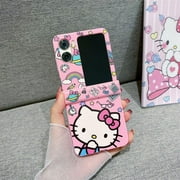 New Fashion Luxury Cartoon Sanrio Hello Kitty with Lanyard Phone Case for OPPO Find N2 Flip 5G Couple Anti-drop Back Cover Coque