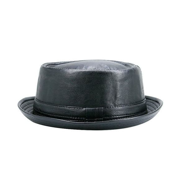 New Fashion Men Black Leather Trilby Hat Male Fedora Cap Retro Women Autumn Brand Porkpie Caps Men's Vintage Jazz Hats ,Soft Touch