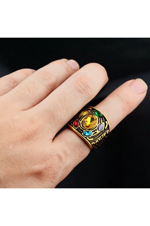 New Fashion Men's Power Ring Infinity Wars Thanos Cosplay 14K Yellow Gold Ring Jewelry