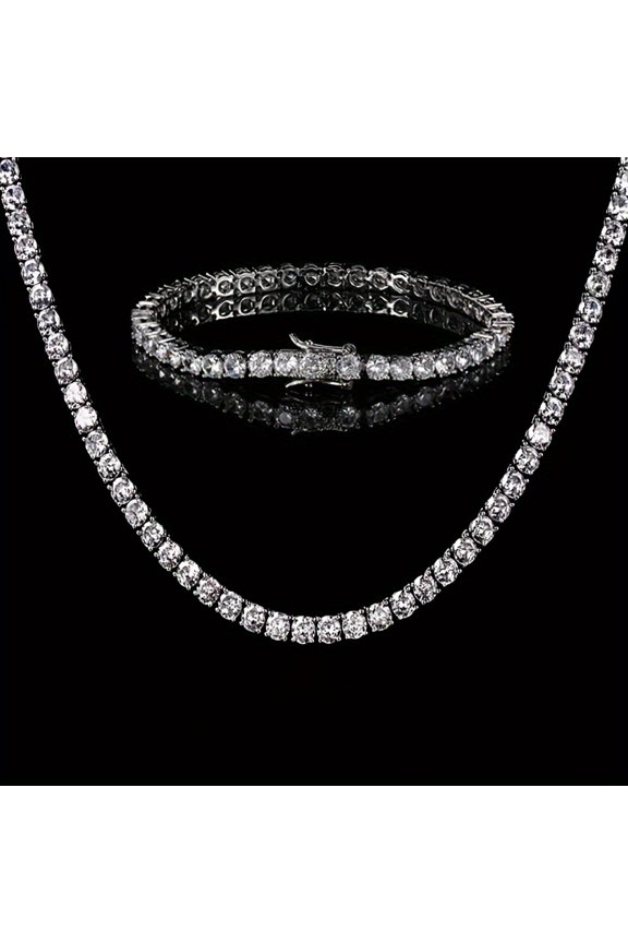 New Fashion Men's Tennis Necklace Bracelet Set 5.0mm Round Synthetic Synthetic Zirconia Cut Faux for Men