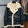 thumbnail image 1 of New Fashion Men's Winter Short Jacket Genuine Sheepskin Leather Shearling Coat for Male 100% Wool Liner Black Plus Large Size for Weight over 100kgs,Black ivory wool,48, 1 of 9