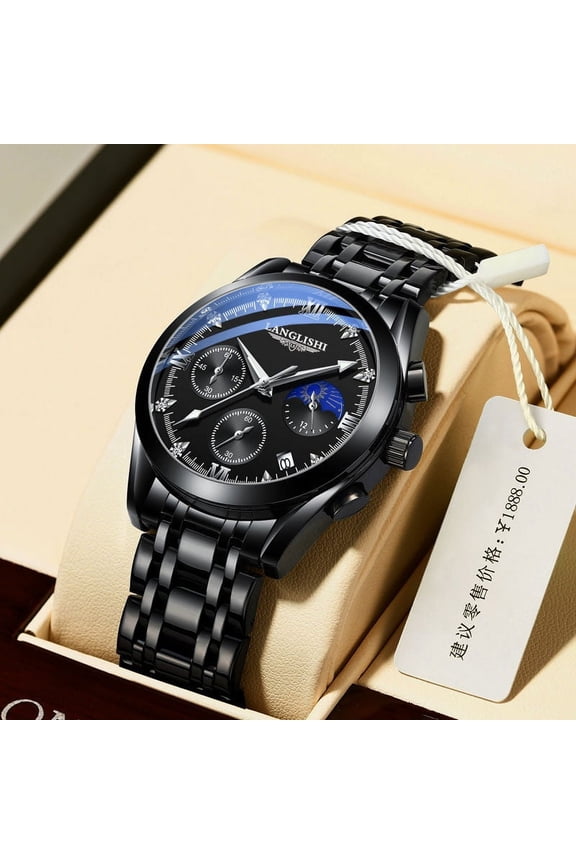 New Fashion Mens Watches POEDAGAR Leather/Stainless Steel Waterproof Luminous Sport Chronograph Quartz Men Wrist Watch