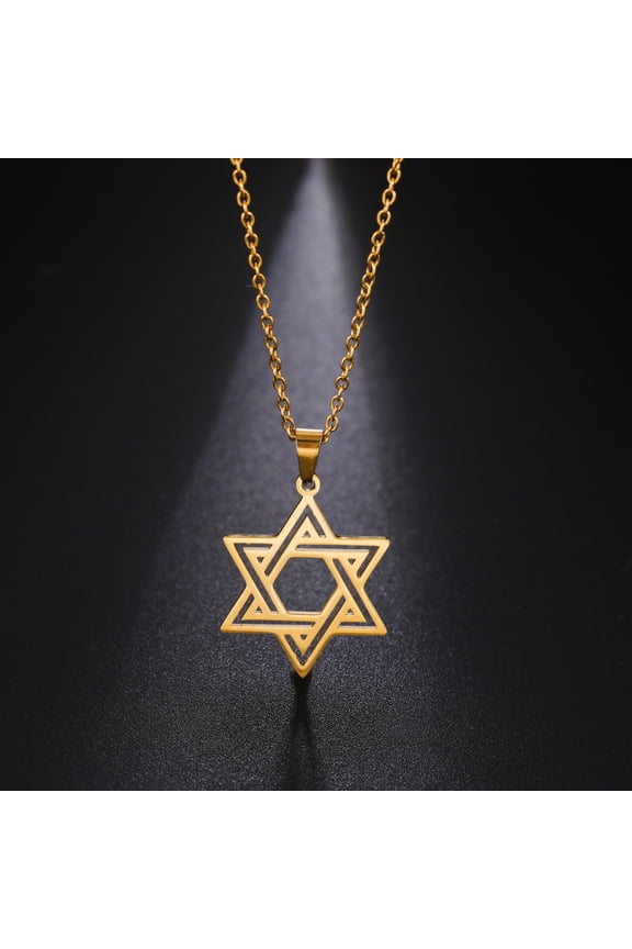 New Fashion Openworked Six-pointed Star Pendant Necklace for Women Simple 14K Yellow Gold Necklace Jewelry Gift