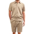 thumbnail image 1 of New Fashion Sets Men's Leisure Tracksuit Set Sports Casual Short Sleeve Solid Color Polo Shirt+Shorts Streetwear 2 Piece Suits, 1 of 5