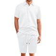 thumbnail image 1 of New Fashion Sets Men's Leisure Tracksuit Set Sports Casual Short Sleeve Solid Color Polo Shirt+Shorts Streetwear 2 Piece Suits, 1 of 5