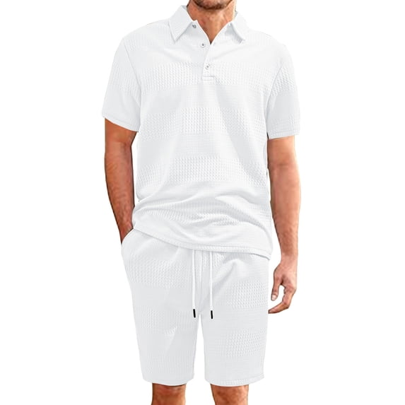 New Fashion Sets Men's Leisure Tracksuit Set Sports Casual Short Sleeve Solid Color Polo Shirt+Shorts Streetwear 2 Piece Suits