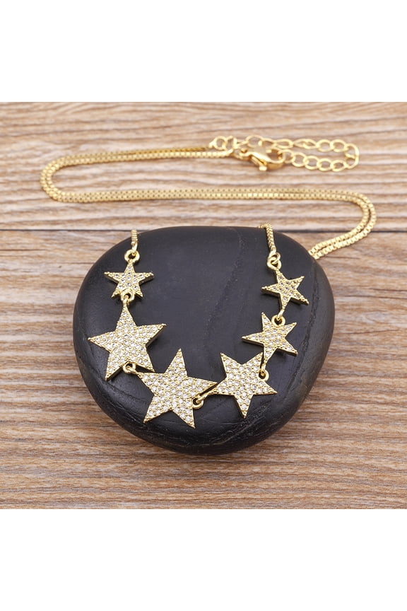 New Fashion Sparkle Star Shape Pendant Necklace 14K Yellow Gold Zircon Elegant Women's Lucky Jewelry Party Birthday Exquisite Gift