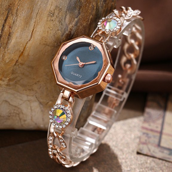 New Fashion Versatile Decorative Colorful Rhinestone Round Diamond Alloy Bracelet Quartz Watch