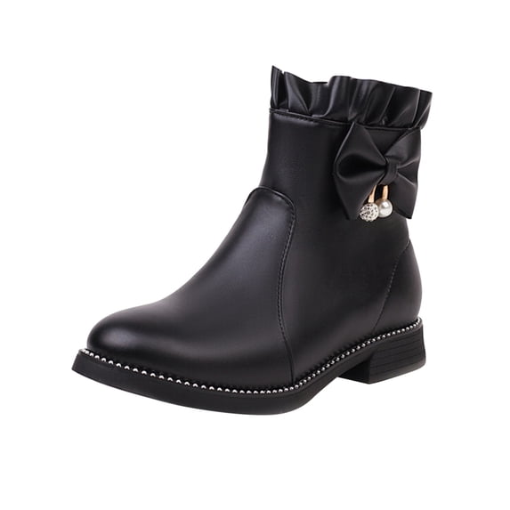 New Fashion Warm Female Boots Ladies Cute Fashion Bow Solid Color Flat Round Toe Square Heel Short Student Style Boots
